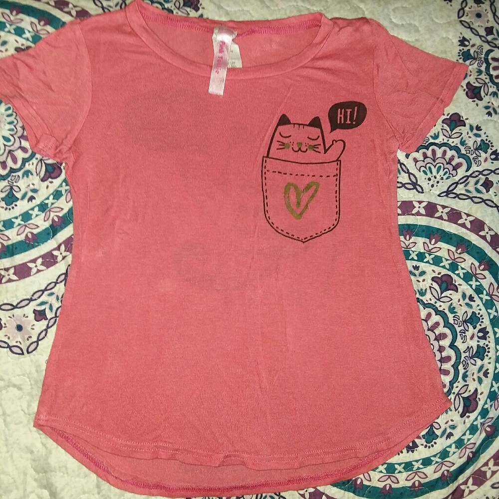 S/4  girls pink cat tshirt